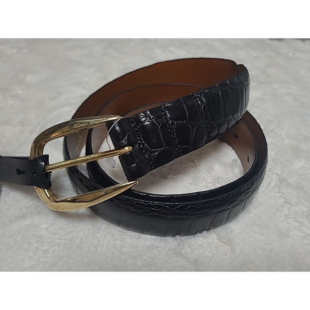 Vintage Womens Italian Genuine Leather Belt Black Size 32/80 Designer Chic